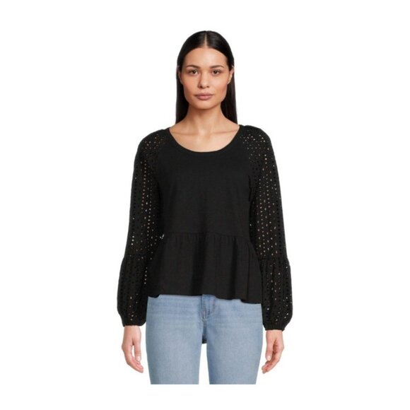 Time and Tru Womens 3XL XXXL Black Eyelet Long Sleeve Peplum Top NWT - Picture 1 of 5